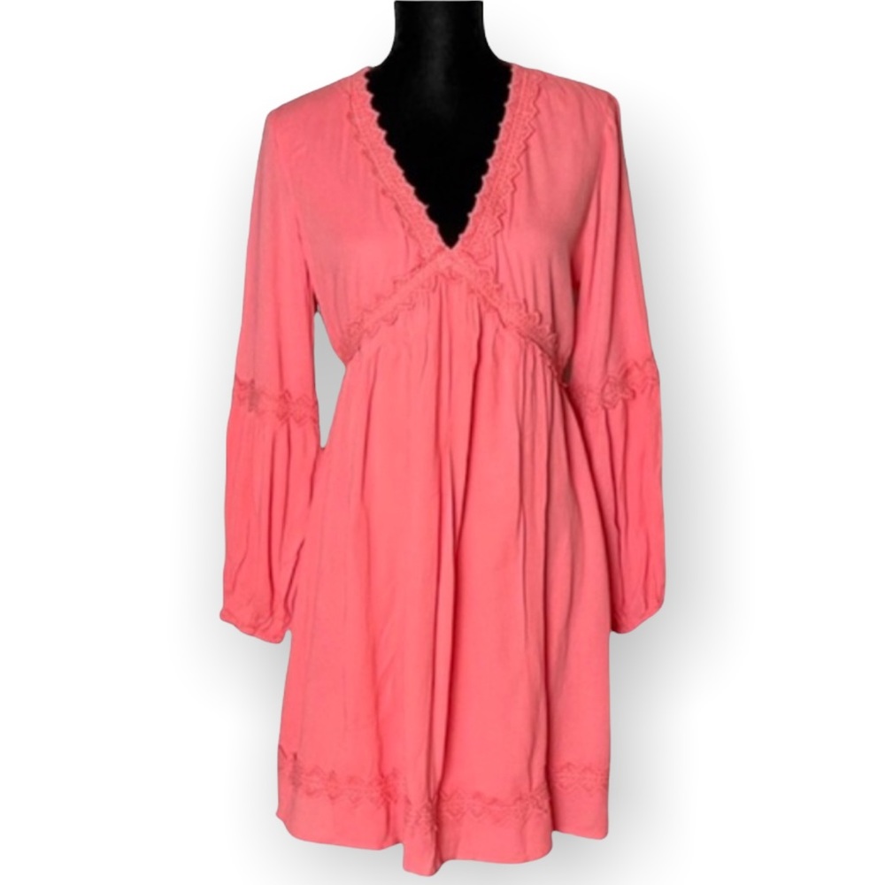 Sweet Claire NWT boho long sleeve baby doll coral summer beach size M feminine